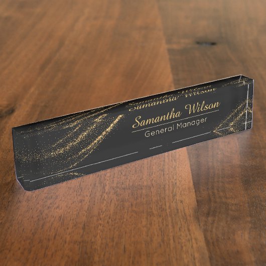 Aangepast elegant zwart-wit en gouddesk naambordje (Zijkant)