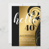 Aangepast elegant zwart-wit en gouden Hallo 40-par Kaart (Voorkant)