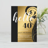 Aangepast elegant zwart-wit en gouden Hallo 40-par Kaart (Staand voorkant)