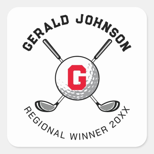 Aangepast elegante golfmonogramontwerp vierkante sticker (Voorkant)