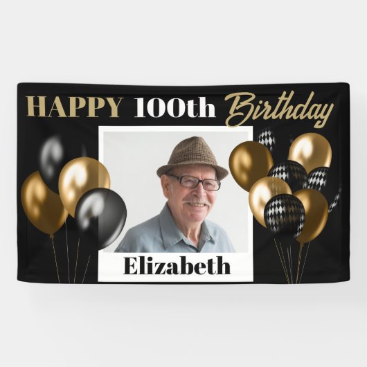 Aangepast elke leeftijd goud gepersonaliseerde fot spandoek (Horizontaal)