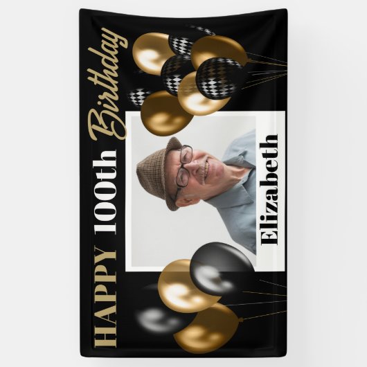 Aangepast elke leeftijd goud gepersonaliseerde fot spandoek (Verticaal)