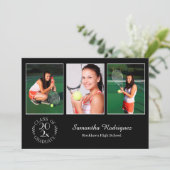 Aangepast embleem met 3 foto's chic zwart afstudee kaart (Staand voorkant)