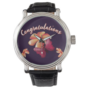 Aangepast en gepersonaliseerd bloemmotief met vlin horloge