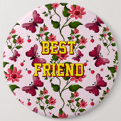 Aangepast en gepersonaliseerd bloemmotief met vlin ronde button 6,0 cm (Voorkant)