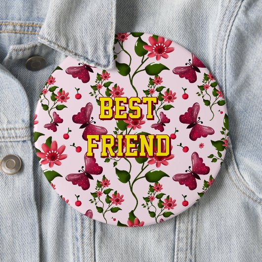 Aangepast en gepersonaliseerd bloemmotief met vlin ronde button 6,0 cm (In situ)
