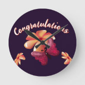 Aangepast en gepersonaliseerd bloemmotief met vlin ronde klok (Voorkant)