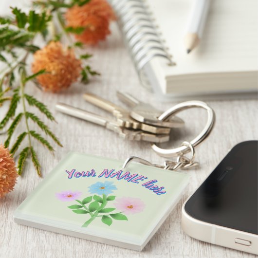 Aangepast en gepersonaliseerd waterverf bloemenges sleutelhanger (Voorkant Rechts)