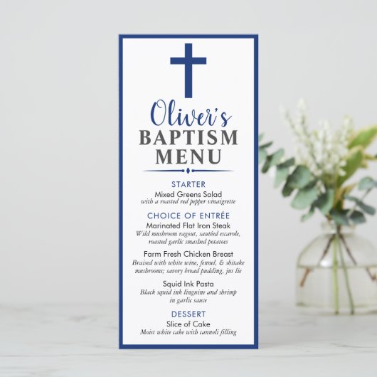 Aangepast evenement voor Navy en Wood Rustic Boy B Menu (Staand voorkant)