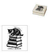 Aangepast Ex Libris-boekenkaart, Vintage kattenboe Rubberstempel (Gestempeld)