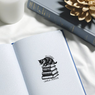 Aangepast Ex Libris-boekenplaat, Vintage kattenboe Rubberstempel