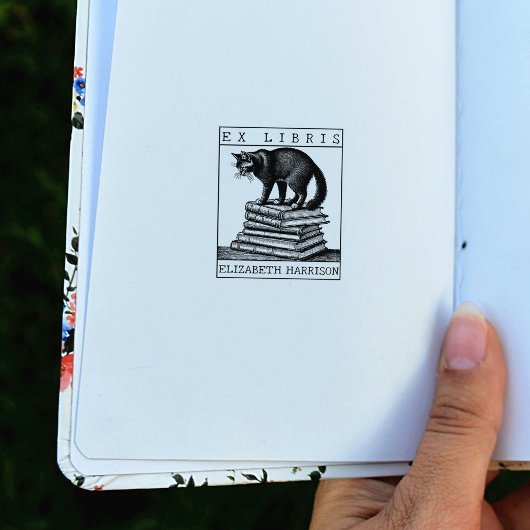 Aangepast Ex Libris-boekplaat, Vintage kattenboek  Rubberstempel