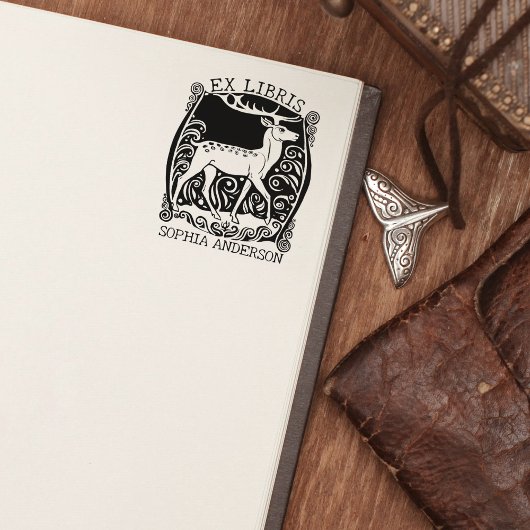 Aangepast Ex Libris,  Deer Book Rubberstempel