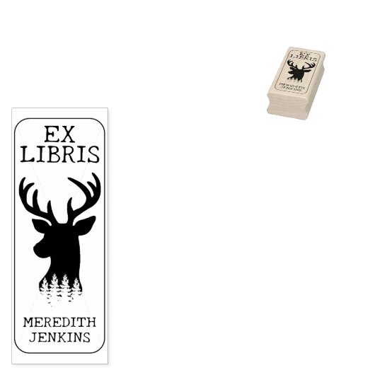 Aangepast Ex Libris, Deer Book Rubberstempel (Gestempeld)