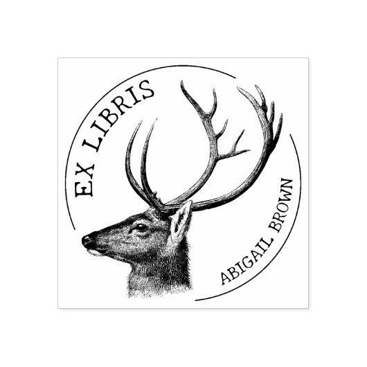 Aangepast Ex Libris,  Deer Book Rubberstempel (Afrduk)