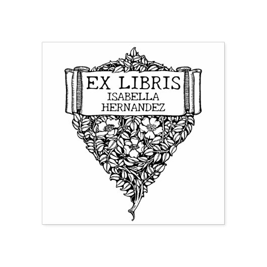 Aangepast Ex Libris, Floral Book Rubberstempel (Afrduk)