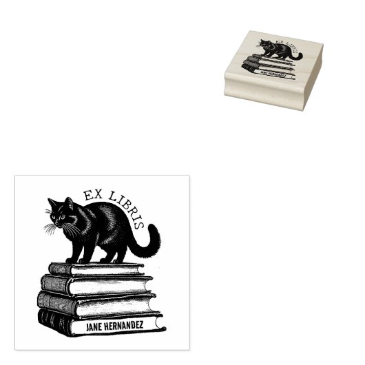 Aangepast Ex Libris, Kat Boek Rubberstempel (Gestempeld)