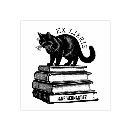 Aangepast Ex Libris,  Kat Boek Rubberstempel (Afrduk)