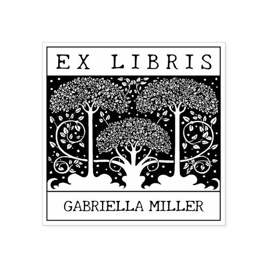 Aangepast Ex Libris,  Trees Book Rubberstempel (Afrduk)