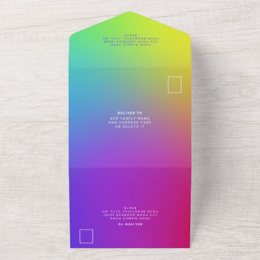 Aangepast Eyecatching Rainbow Modern Elegant All In One Uitnodiging (Buitenkant)