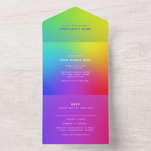 Aangepast Eyecatching Rainbow Modern Elegant All In One Uitnodiging (Binnen)