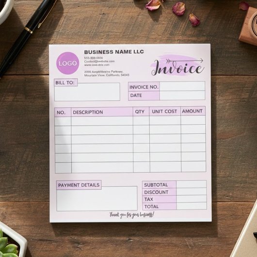 Aangepast factuurformulier met logo, Roze Klein Be Notitieblok