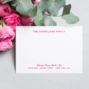 Aangepast familieadres Cursieve namen HOT PINK Notitiekaartje