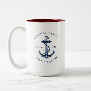 Aangepast familiecruiseschip nautisch anker tweekleurige koffiemok