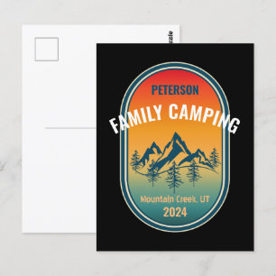 Aangepast familiekamperen vintage zonsondergang av briefkaart