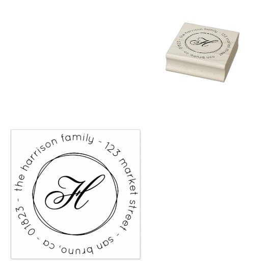 Aangepast familienaam Monogram Script Return Addre Rubberstempel (Gestempeld)