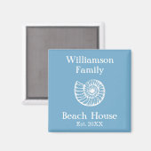 Aangepast Familiestrandhuis Schelpblauw Magneet (Voorkant / Achterkant)