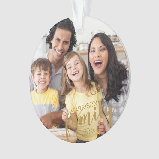 Aangepast FAMILY Gold Script 2 Photo Keepomwille O Ornament (voorkant)