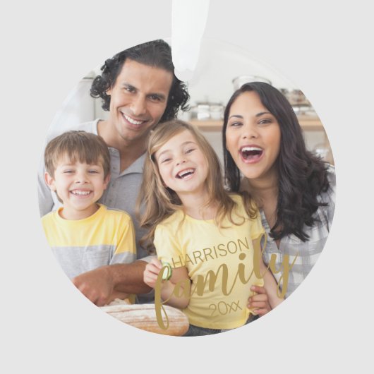 Aangepast FAMILY Gold Script 2 Photo Keepomwille O Ornament (voorkant)