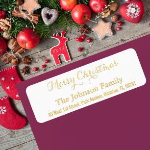 Aangepast Faux Gold Merry-kerstretouradres Etiket