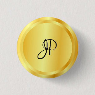 Aangepast Faux Gold Metallic look Monogram Elegant Ronde Button 3,2 Cm