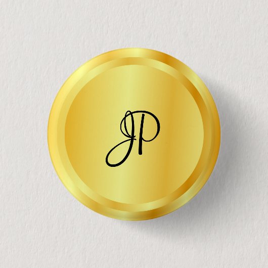 Aangepast Faux Gold Metallic look Monogram Elegant Ronde Button 3,2 Cm (Voorkant)