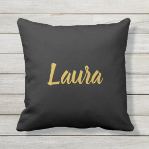 Aangepast Faux Gold Script op zwart Buitenkussen