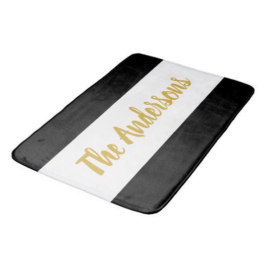 Aangepast Faux Gold Script op zwart-wit Badmat (Gekanteld)