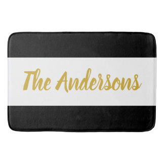 Aangepast Faux Gold Script op zwart-wit Badmat