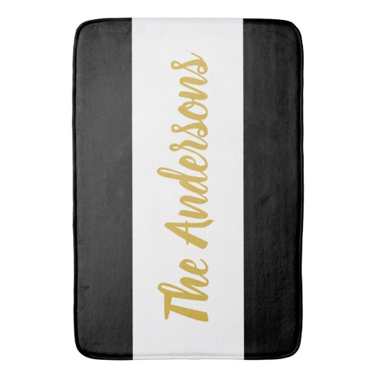Aangepast Faux Gold Script op zwart-wit Badmat (Voorkant Verticaal)