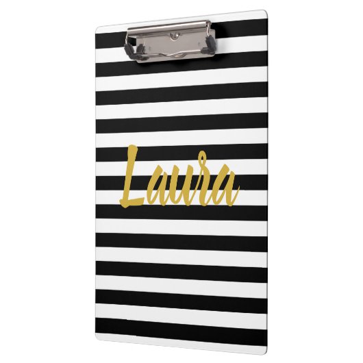 Aangepast Faux Gold Script op zwarte en witte stre Klembord (Links)