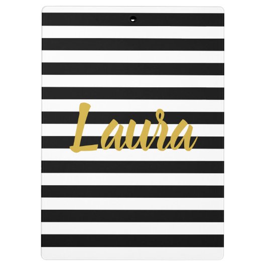 Aangepast Faux Gold Script op zwarte en witte stre Klembord (Achterkant)