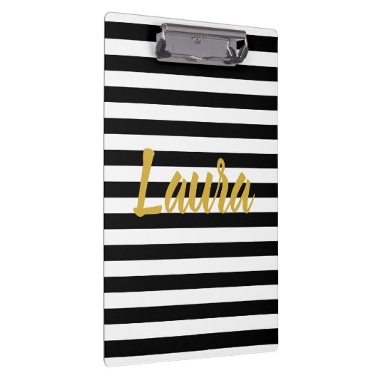 Aangepast Faux Gold Script op zwarte en witte stre Klembord (Rechts)