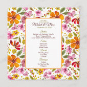 Aangepast feestmenu roze oranje rood bloemmotief menu (Voorkant)
