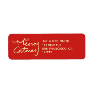 Aangepast Festive Red Return-adres Meowy Catmas Etiket