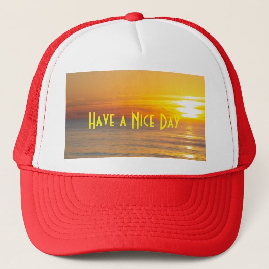 Aangepast fijne dag beeld en tekst rode kleur trucker pet (Voorkant)