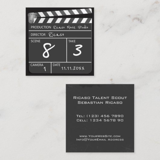 Aangepast filmklapbord vierkante visitekaartje (Voorkant / Achterkant)