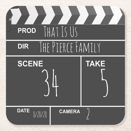 Aangepast filmklapbord voor thuisbioscoop kartonnen onderzetters (Voorkant)