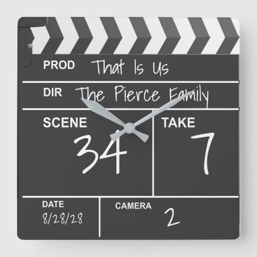 Aangepast filmklapbord voor thuisbioscoop vierkante klok (Voorkant)