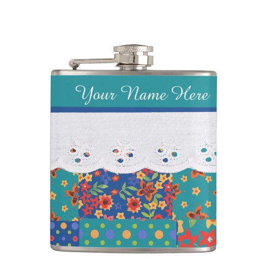 Aangepast flesje op Blauwgroen Faux Lace Hip Flask Heupfles (Voorkant)